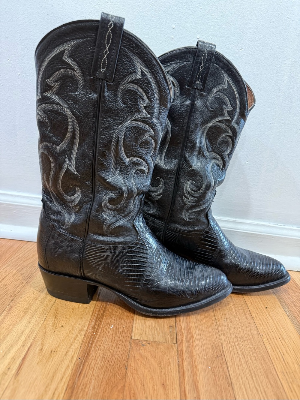 Tony Lama Genuine Teju Lizard exotic Cowboy Boots white label made in US